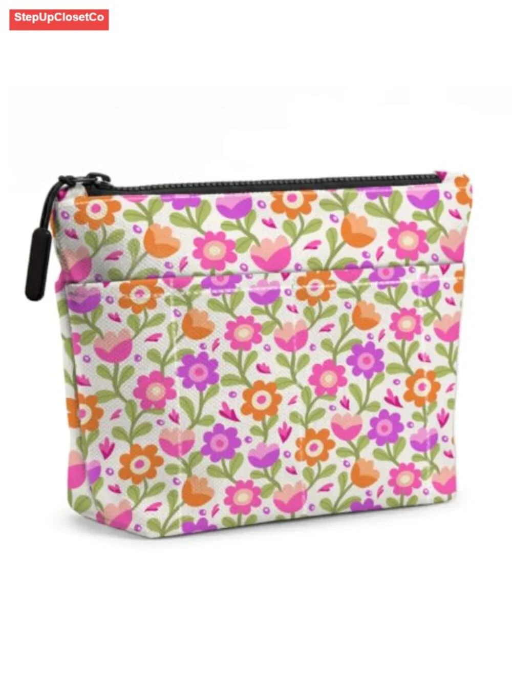 Vintage Floral Makeup Bag with External Pockets, Portable Travel Toiletry